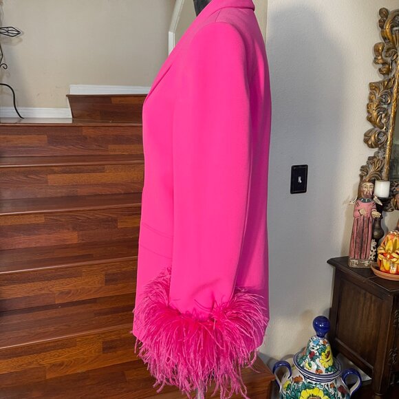 Zara Medium Hot Pink Blazer Jacket With Feathered Cuffed Sleeves Lined NWT - Picture 6 of 11